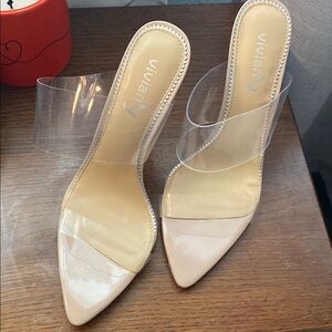 Viviana Cream Heels with Transparent Strap